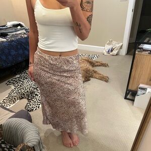 Urban Outfitters Brown Patterned Cheetah Midi Skirt